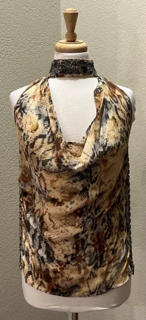 NEW Haute Hippie Hold Up Halter Neck Beaded Snake Print Blouse Top XS