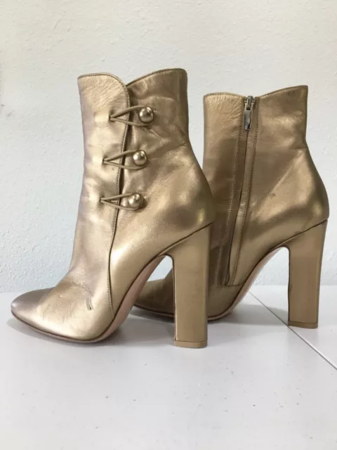 Gianvito Rossi Savoie Metallic Gold Button-Loop Ankle High Heel Boots Size 39