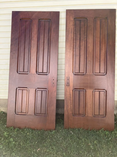 One Pair Antique Solid Cherry Doors 33  3/4” W  X 81.5” H Architectural Salvage