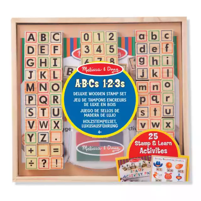 Melissa & Doug ABC Buchstaben Zahlen Stempel Set Kinder Holz mit Stempelkissen