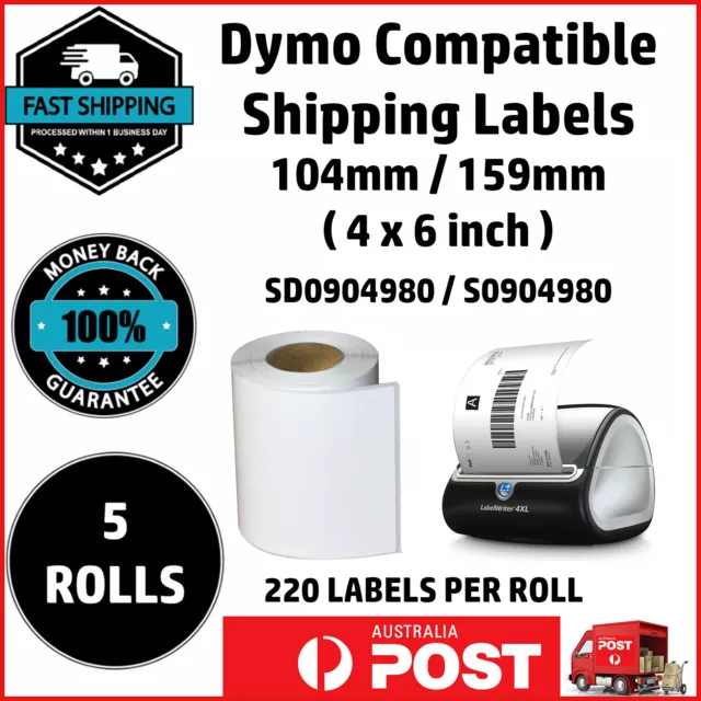 5 Rolls Compatible Dymo 4XL LabelWriter S0904980 Shipping Labels 104x159mm