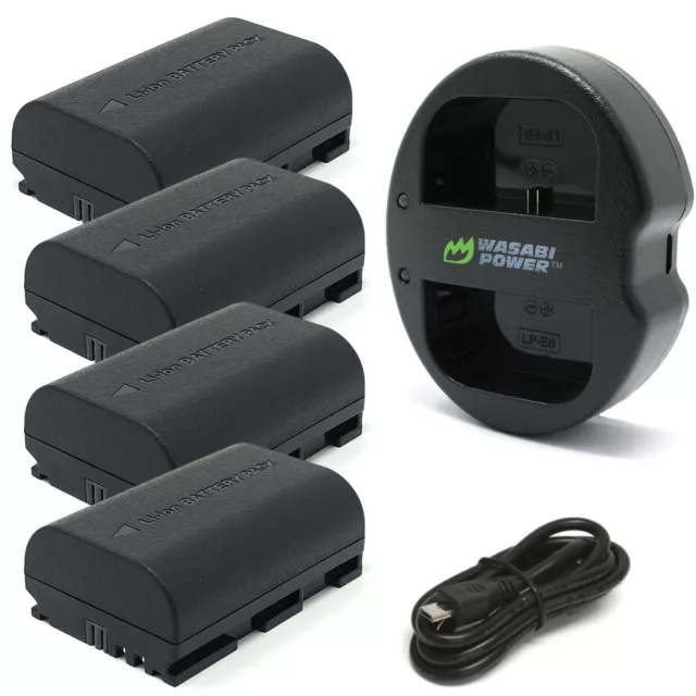 Wasabi Power Battery (4-Pack) & Dual Charger for Canon LP-E6N (2600 mAh, 7.2V)