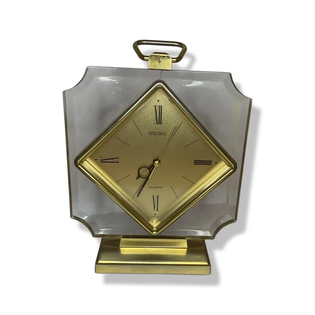 VINTAGE SEIKO QUARTZ Mantel Clock Carriage Style With Alarm Brass