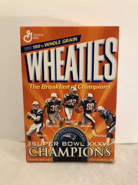 2002 Super Bowl Champions New England Patriots Wheaties Unopend Cereal Box