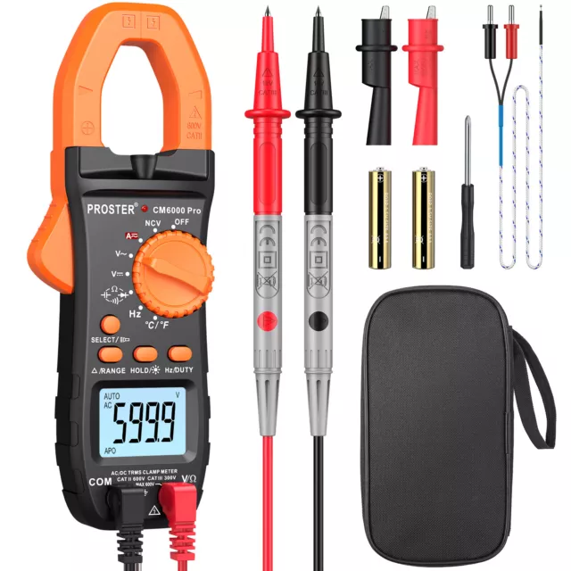 PROSTER Digital Clamp Meter Multimeter True RMS AC/DC Voltage Current Resistance