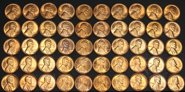 1946 P Lincoln Cent Wheat Penny Uncirculated Roll (50) Coins  Unc