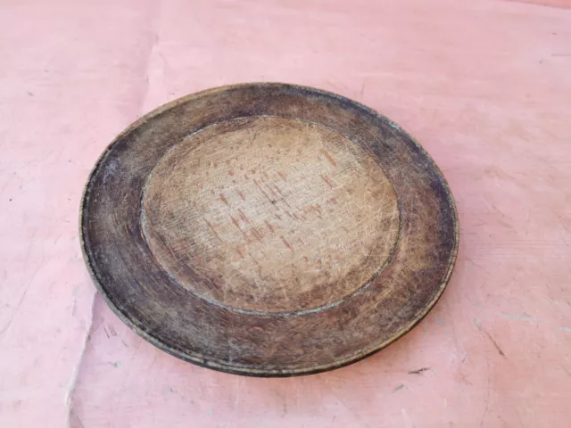 Old Antique Primitive Wooden Bowl Round Plate