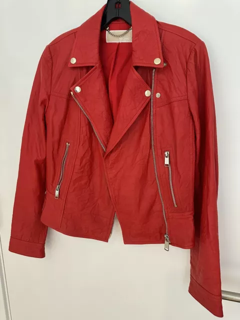 Michael Kors Soft  Crinkled Lamb Leather Moto Jacket Scarlet Red M $495