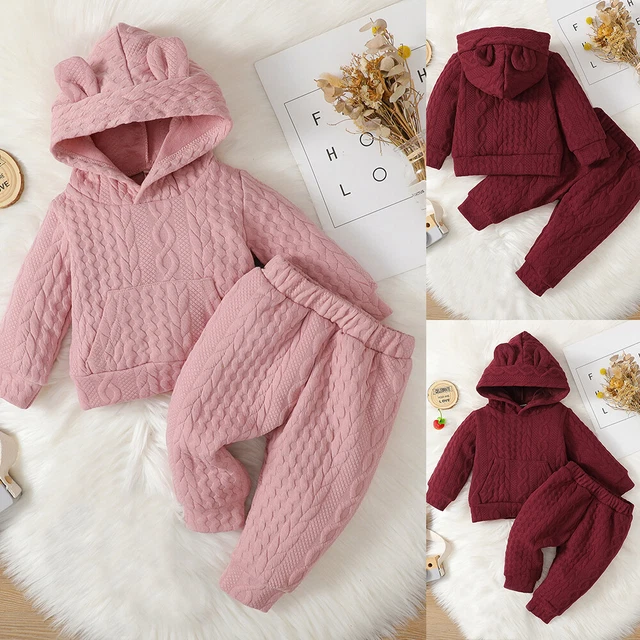 Newborn Baby Girls Hooded Sweatshirt Pants Tracksuit Winter Clothes Outfit Set