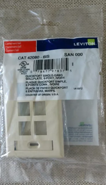 (4) Leviton Ivory Quickport 6-Port ID Window Flush Wallplate 42080-6IS