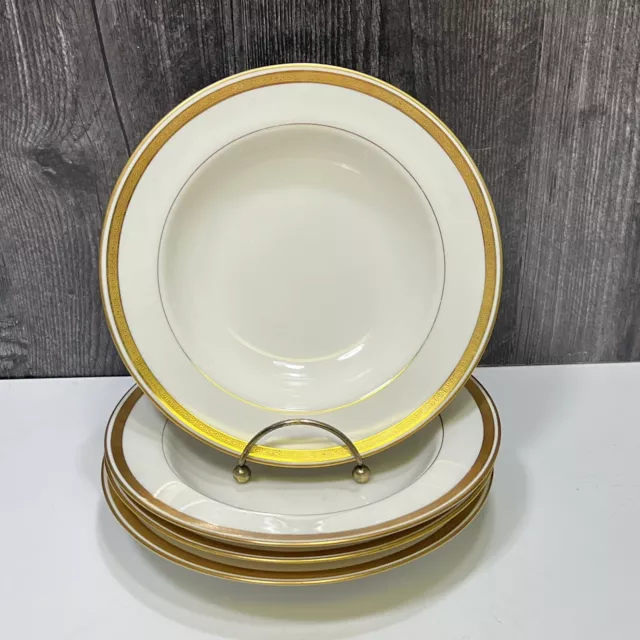 4 Bawo Dotter Elite Works Limoges Gold Band Rimmed Soup Bowls 8"