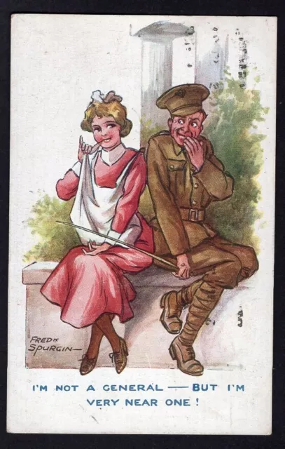 Ww1 1916 Col Pc - Soldier & Girl "I'm Not A General ..But.." Fred Spurgin Art