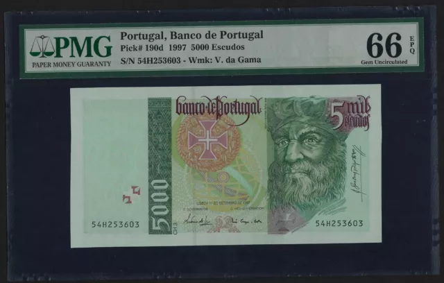 PORTUGAL  5000 Escudos 1997 P-190 UNC GRADED
