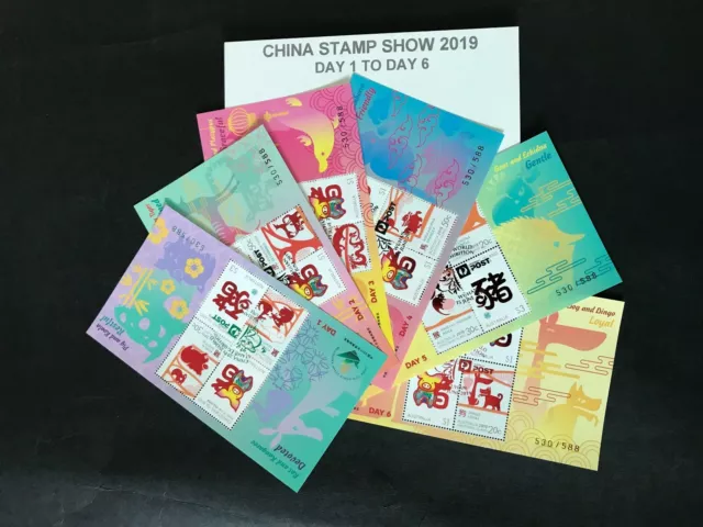 Australia 2019 China Stamp Show 6 Year of Pig Daily Numbered Minisheet Set MUH