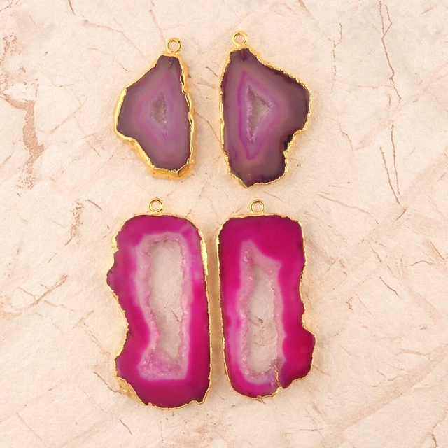 Superbe Geode Slice Druzy Gold Electroplated DIY Making Connectors Lot 2 Paires