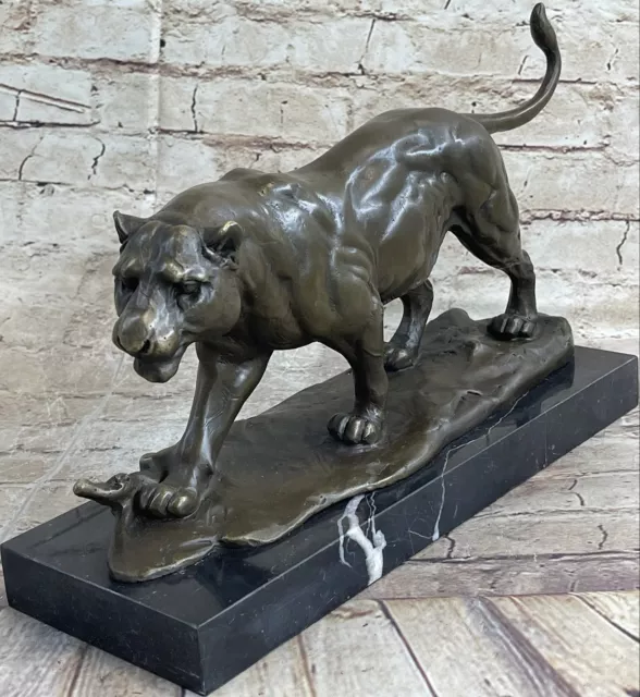 Bronze Tiger Puma Panther Leopard auf Marmor Sockel Punze punziert schwer