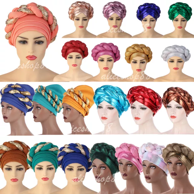 Turban African Women Braid Hat Muslim Hijab Head Wrap Scarf Chemo Lady Cap Cover