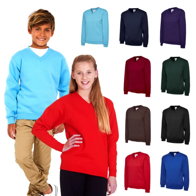 Uneek V Neck Jumper Plain Boys Girls School Uniform Kids Unisex Sweatshirt UC206