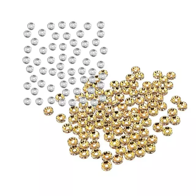 200x Gold Silber Rondelle Spacer Beads Strassperle für die Schmuckherstellung