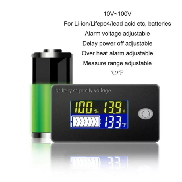 12V 24V 36V/48V Batterie Capacité Indicateur LCD Voltmètre Jauge Température