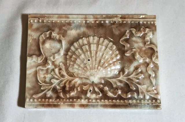 Antique Old Bridge Tile Co. Glazed Seashell Tile Ribbon Detail Neutral Colors
