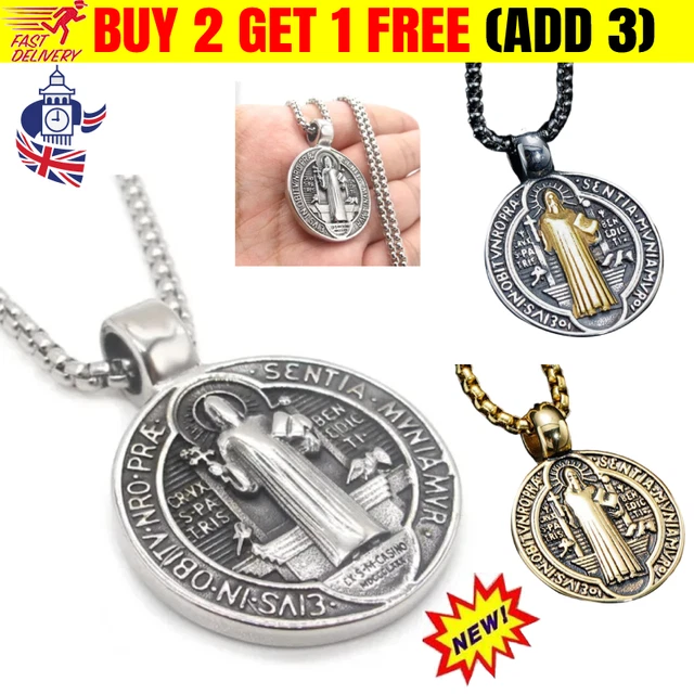 YAHOYA Ciondolo Medaglia San Benedetto Per Uomo Crocifisso In - Foto 11