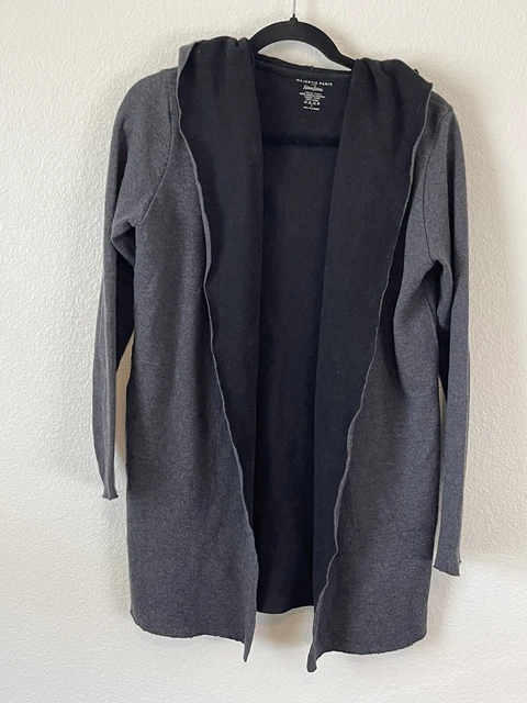 Neiman Marcus Majestic Paris Wool Longline Open Cardigan Sweater Grey Size 2