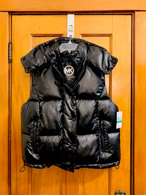 Michael Kors quilted hooded puffer vest black NWT size L $180.00