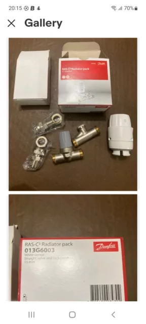 1 Pair Danfoss straight thermostatic radiator valves and lockshield pack ras-c2