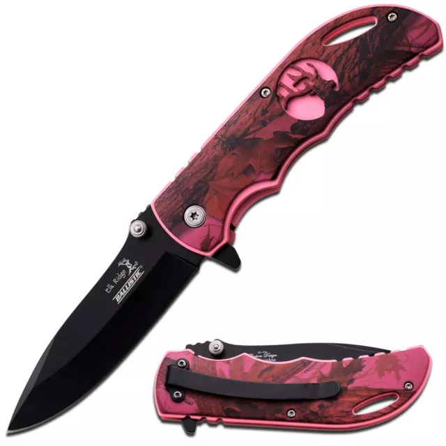 8" PINK CAMO ELK RIDGE SPRING ASSISTED FOLDING POCKET KNIFE EDC Tactical Open