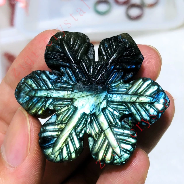 Natural Hand Carved Labradorite Snowflake Quartz Skull Crystal Healing Gift 1PC