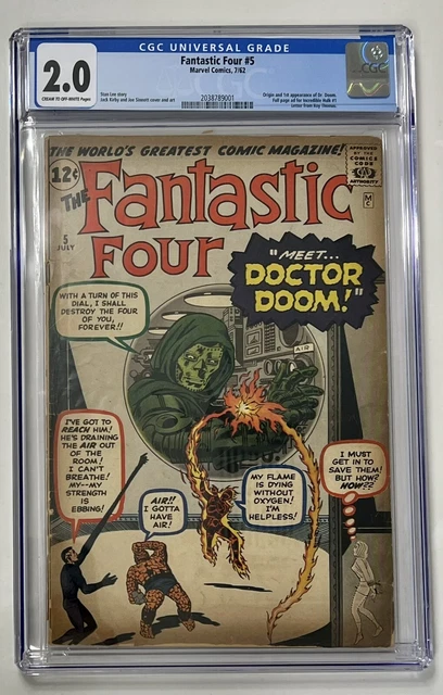 FANTASTIC FOUR #5 - CGC 2.0 - 1st DR. DOOM - MARVEL COMICS 7/62 (C/OW PAGES)