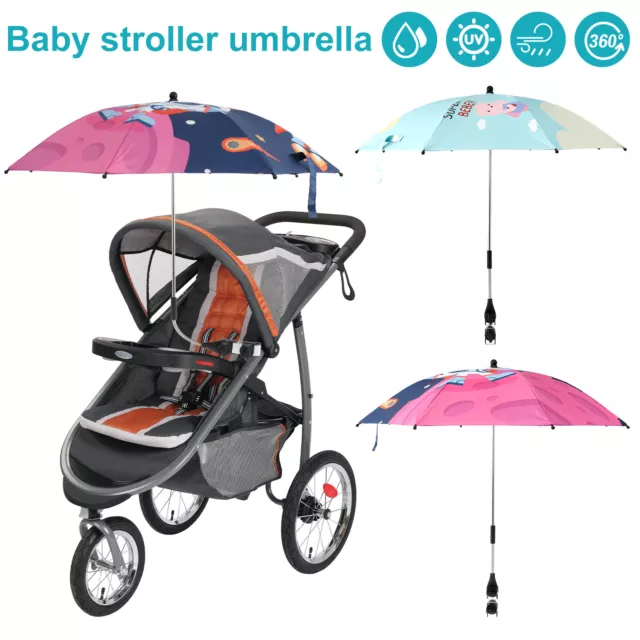 Baby Stroller Umbrella Adjustable Stroller Parasol with Clamp Sun maslD