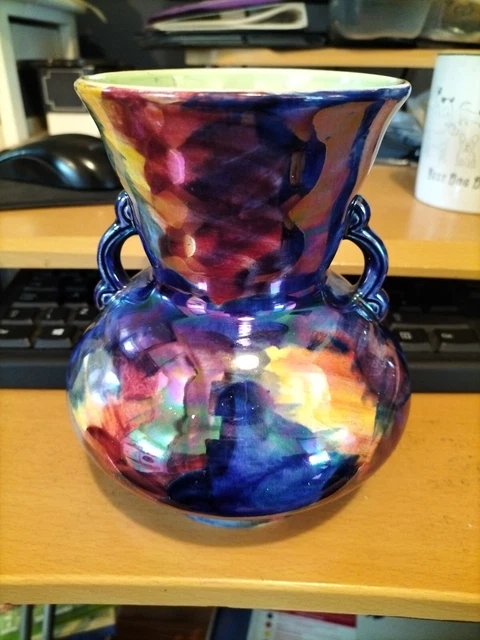 Vintage Maling Pottery Baluster Vase Storm Lustreware PURPLE MAUVE YELLOW