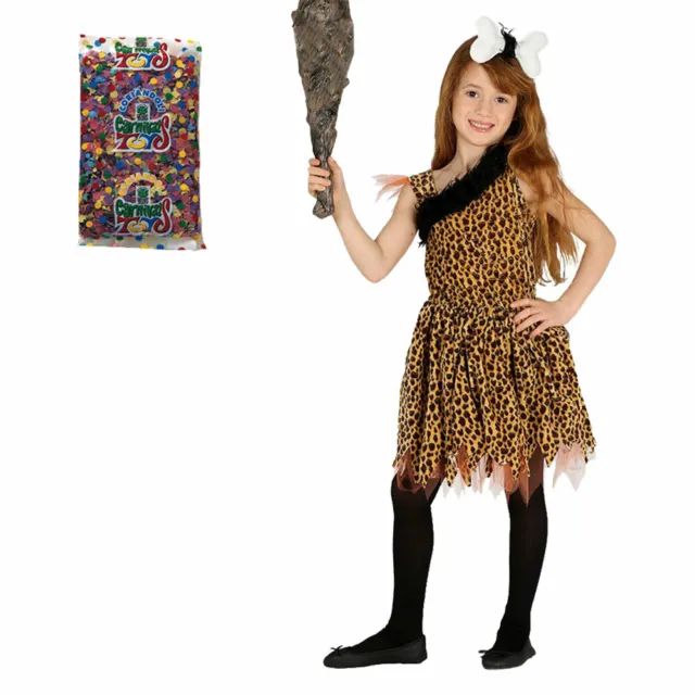 Guirca Costume da Cavernicola Vestito Carnevale Preistorico per Bambina