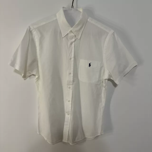 Mens Ralph Lauren Slim Fit Seersucker Shirt In White, Size Medium