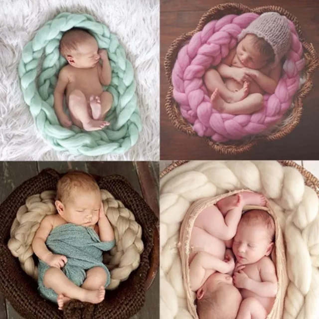 Handmade Newborn Baby Photography Photo Props Backdrop Wool Knitting Blanket Rug