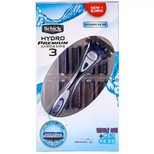 [Schick] Hydro 3 Premium Razor, Manual, Men - 1 handle + 9 Refill Cartridges