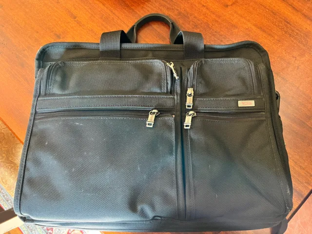 Tumi Black Ballistic Nylon & Leather Expandable 17" Laptop Bag Briefcase