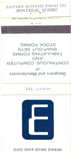Montreal Quebec Canada Eastern Business Forms Inc. Vintage Matchbook Cover