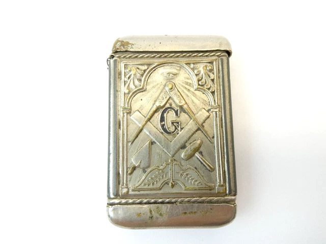 Mason’s Masonic All Seeing Eye Compass Match Safe Holder Brass Lidded Container