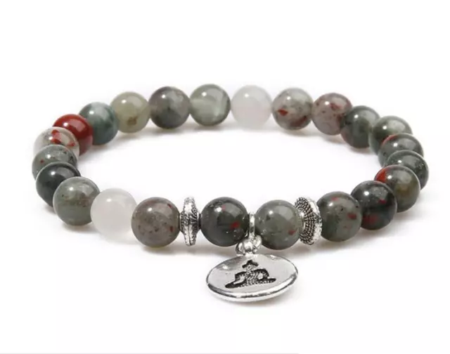8mm agate Bracelet yoga cuff energy Stretchy Meditation Handmade Tibet silver