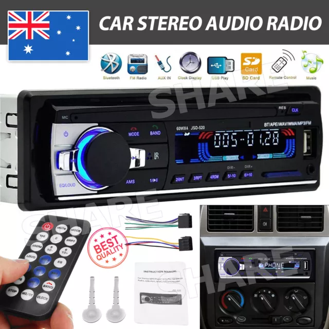 Car Radio Stereo 1Din Bluetooth FM Audio Head MP3/USB/SD/AUX In-Dash Unit Player