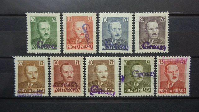 Polen 1950 / Kat. Fischer Nr. 519 – 526 + 511  mit Aufdruck Groszy  Komplet / P
