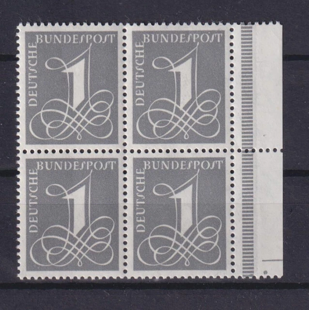 Bund 226y Seitenrand rechts 4er Block mit Bogenrandzudruck Ziffernzeichen 1 Pf**