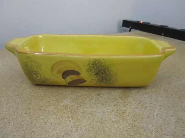 Los Angeles Potteries 1971 Mustard Yellow Ovenware Loaf Dish Mushroom