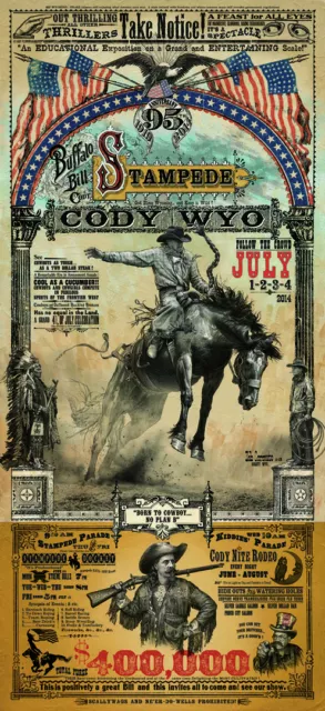 Cody Wyoming Buffalo Bill Stampede Rodeo poster Bob Coronato old cowboy signed