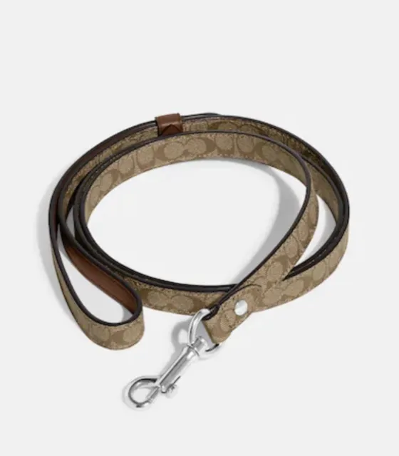 Coach Signature Dog Collar & Leash Set Khaki Brown Small Jacquard Leather Box 3