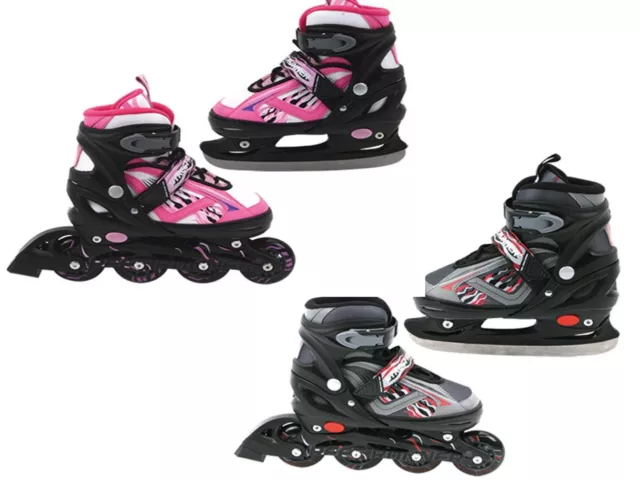 2 in 1 Inlineskates + Schlittschuhe Inliner Skates 31-34/35-38/39-42 verstellbar