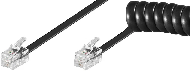 5x cavi a spirale cuffie RJ10 -> RJ10 NERO/NERO 2m
